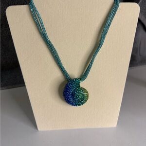 🐚Betsey Johnson Teal Blue-Green Shell Crystal Pendant Necklace
